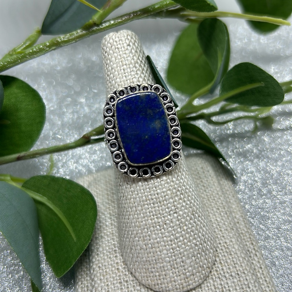 Lapis Lazuli Ring 925 (Size: 9) Modern Bohemian